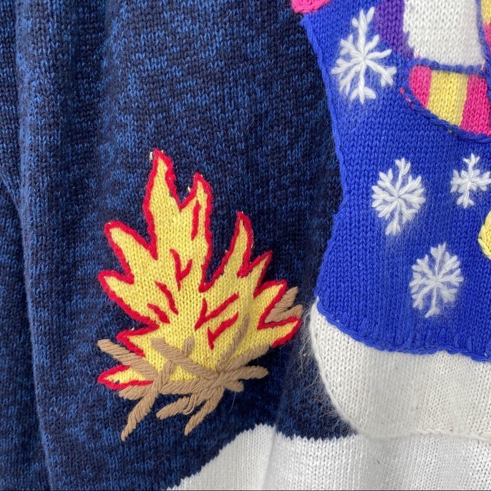 Quacker Factory Snowman Cardigan holiday sweater winter snow blue tassel medium - Picture 10 of 12